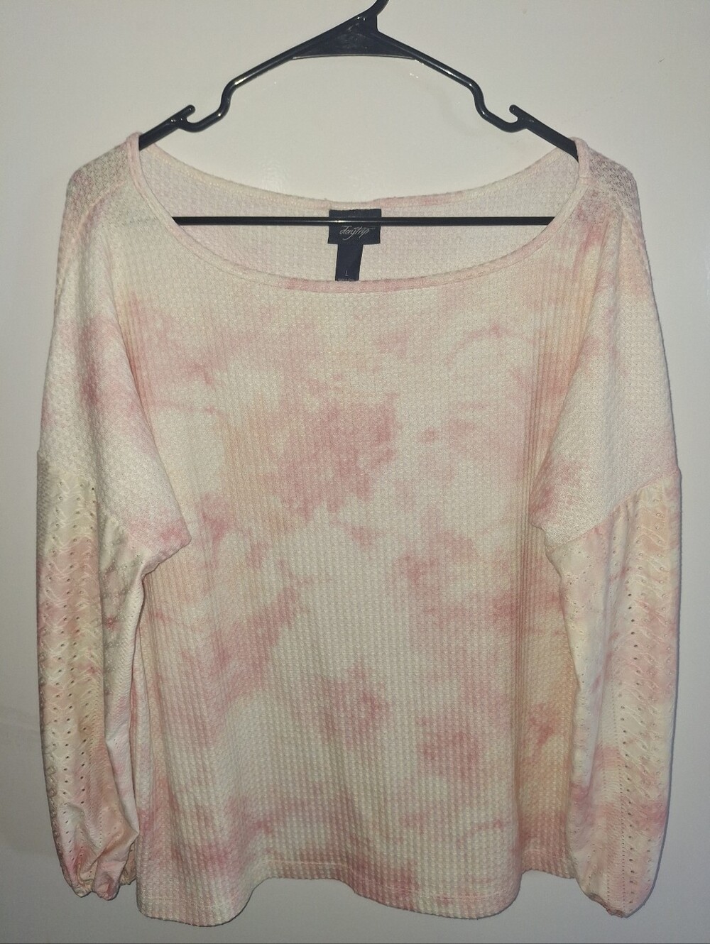 Daytrip Pink Tie-Dye Scoop Neck Thermal Sweater